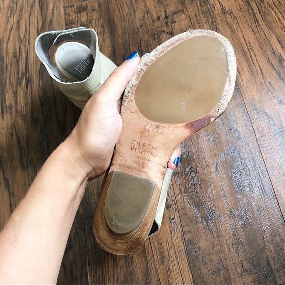 Eileen Fisher • Arts Ankle-Cuff Sandal stone beige wrap heel washed leather - Picture 13 of 15